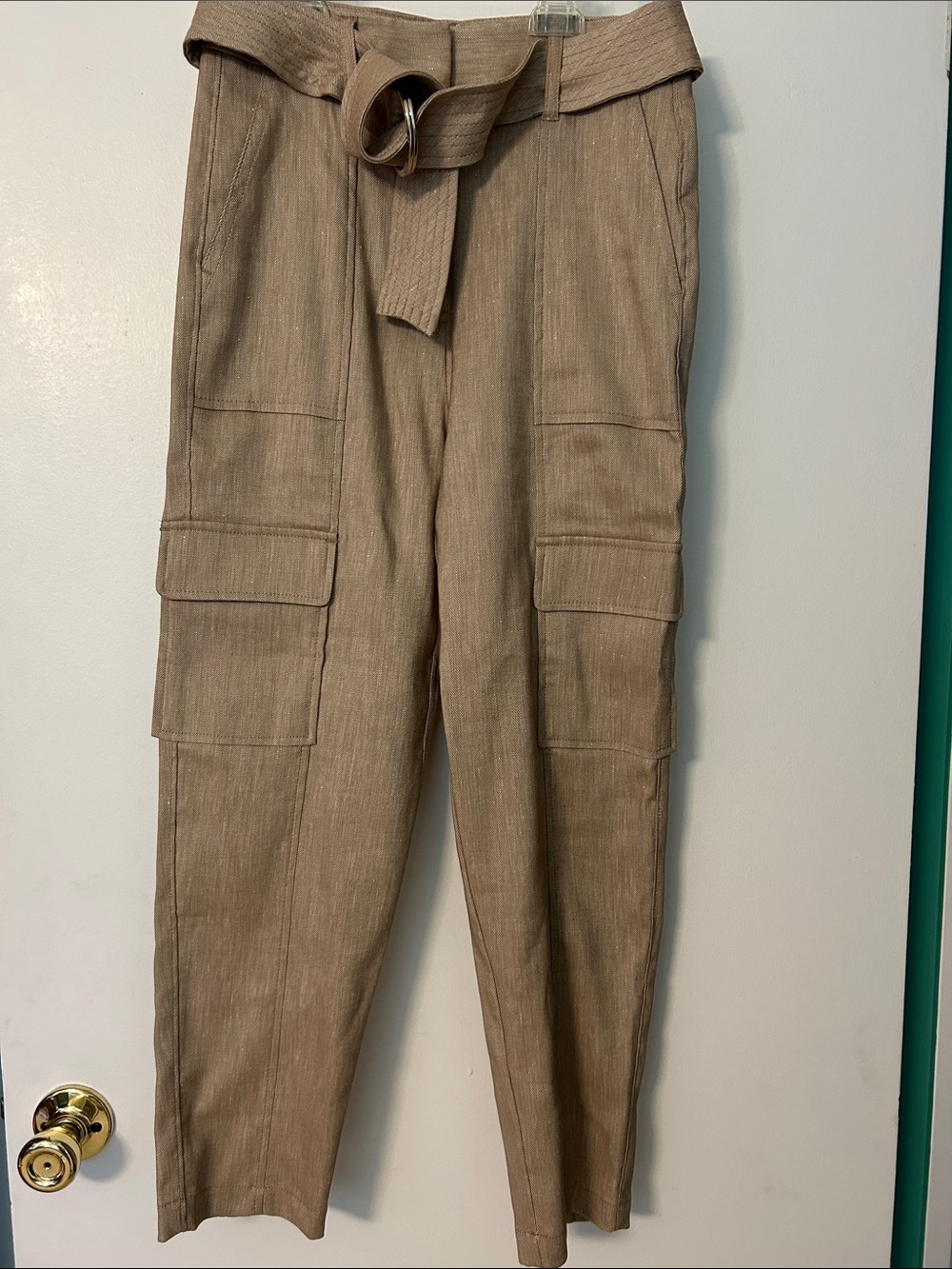 White House Black Market Tan Cargo Pants with Belt and Tapered at the Ankle